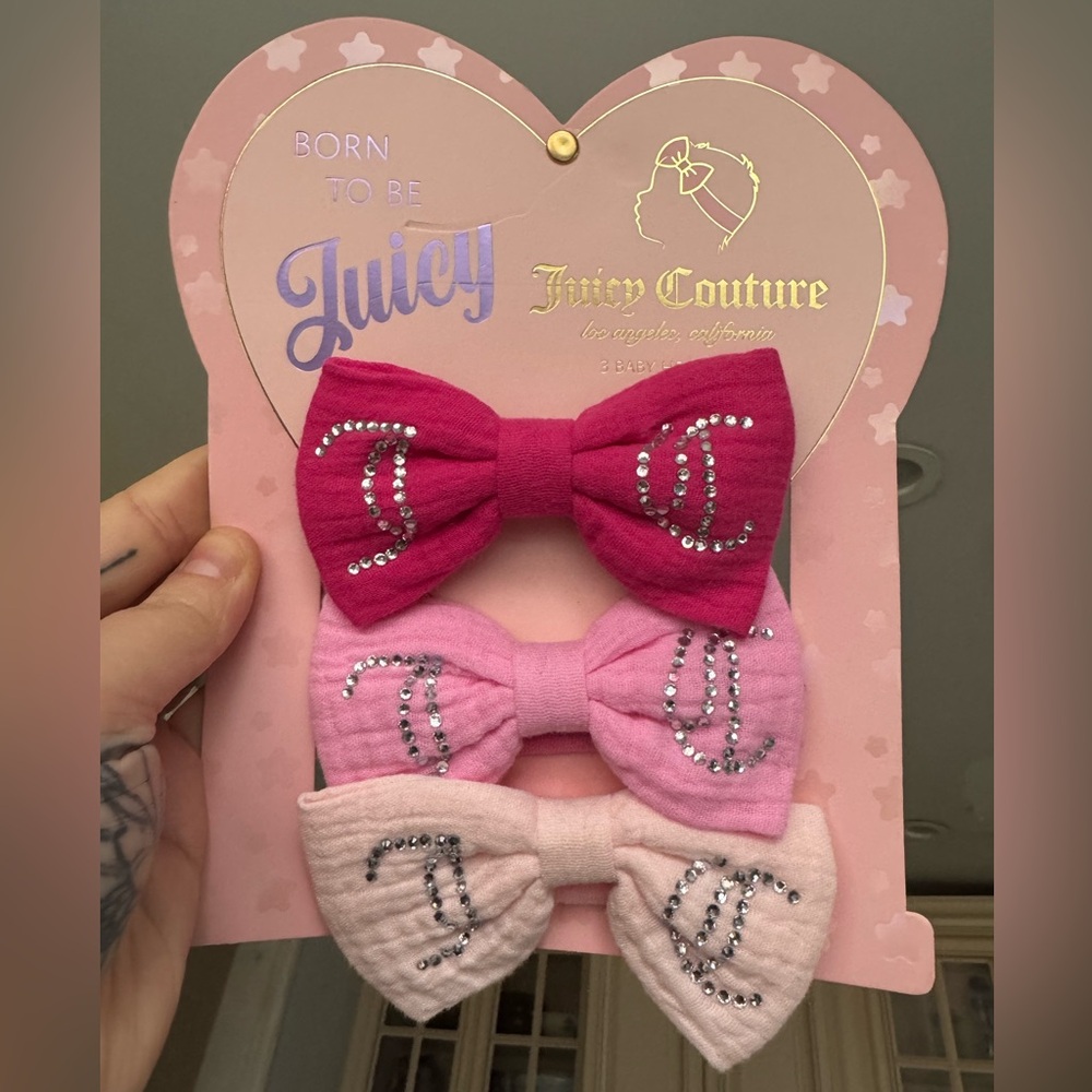 Juicy Couture Newborn Girls' Pink Bow Hair Clips - 3 Pack NWT